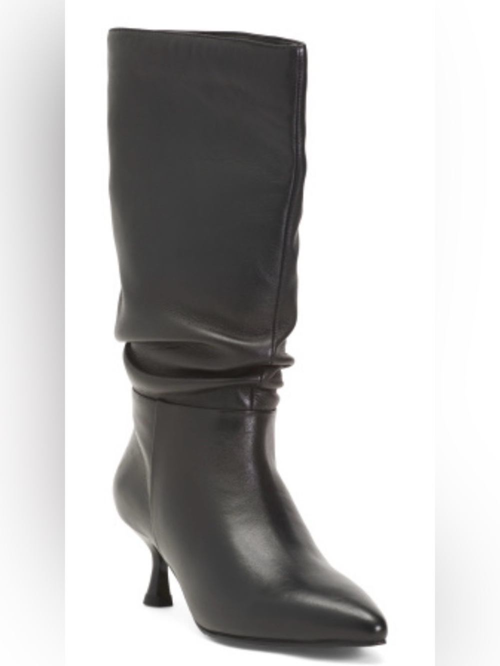 ALLONSI Chic, Trendy Lucia  Black Leather Scrunch Kitten Heel Boot. Sz 38/7 NWT